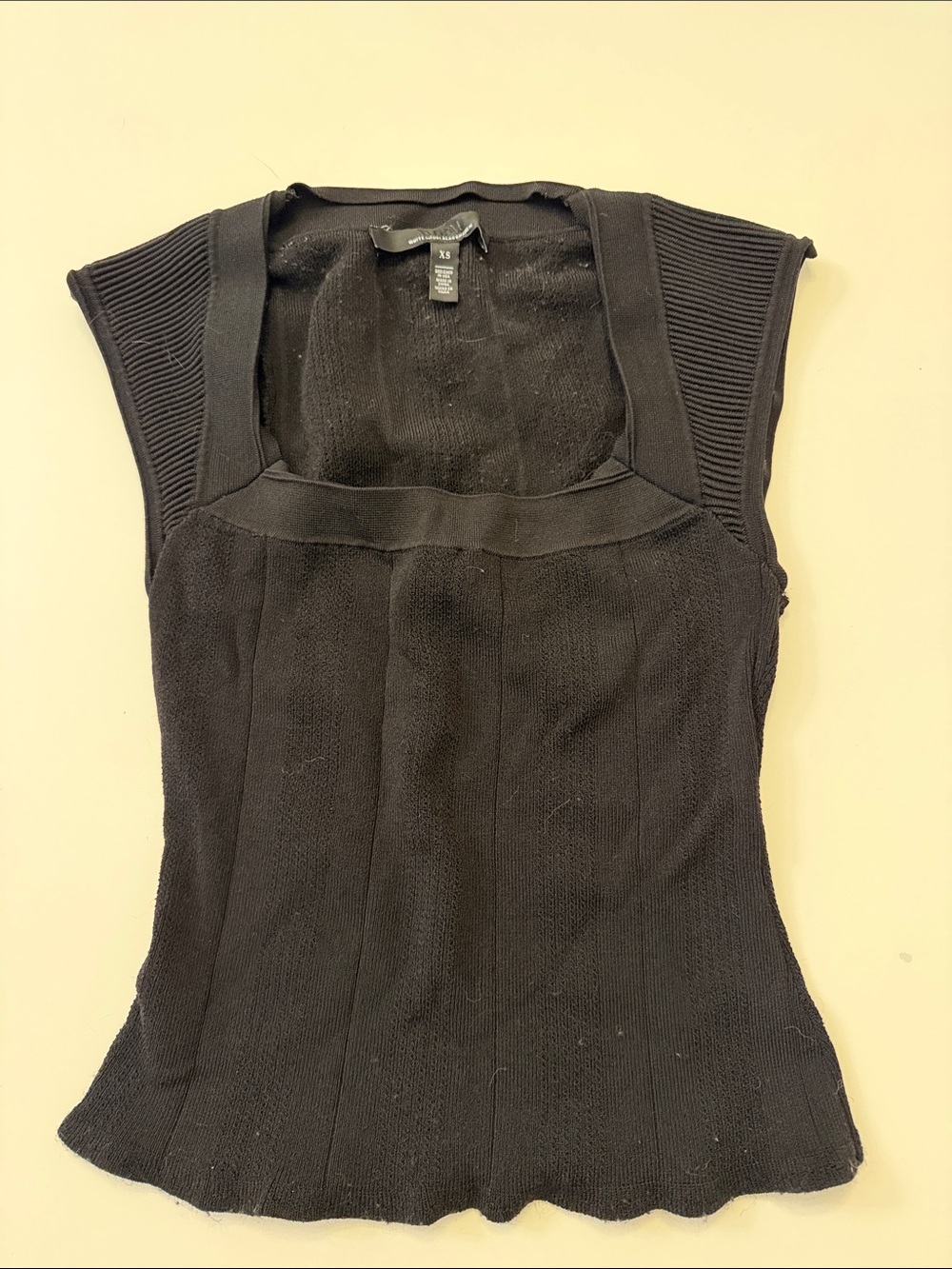 White House Black Market Black Square Neck Knit Cap Sleeve Tank